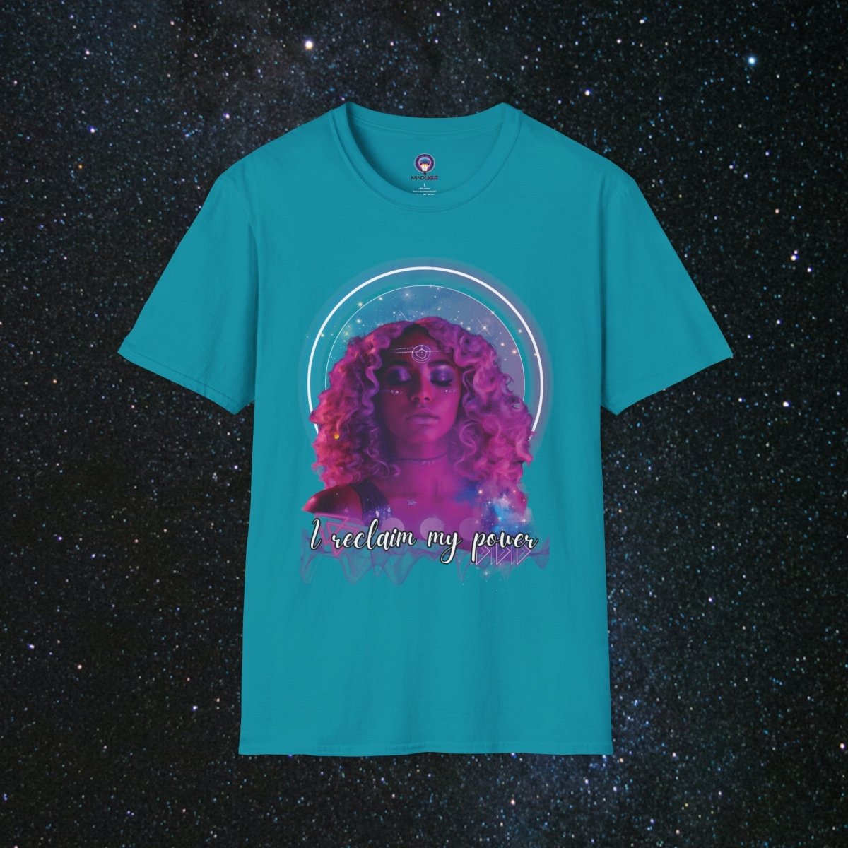 'Neon Goddess' Reclamation - Softstyle Women's Tee - MindLight Apparel - 'Neon Goddess' Reclamation - Softstyle Women's Tee - Tropical Blue - S -