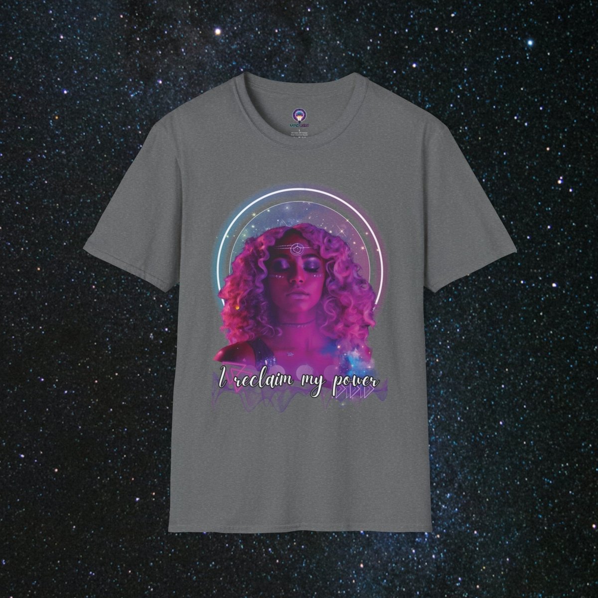 'Neon Goddess' Reclamation - Softstyle Women's Tee - MindLight Apparel - 'Neon Goddess' Reclamation - Softstyle Women's Tee - Graphite Heather - S -
