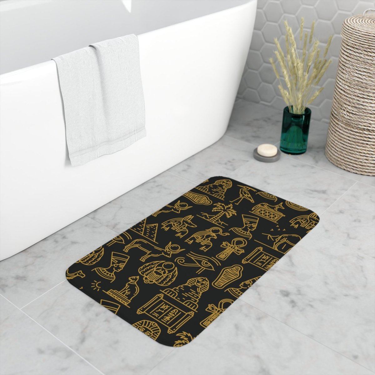 Nile Mystique Memory Foam Bath Mat - MindLight Apparel - Nile Mystique Memory Foam Bath Mat - White - 30” x 18” -