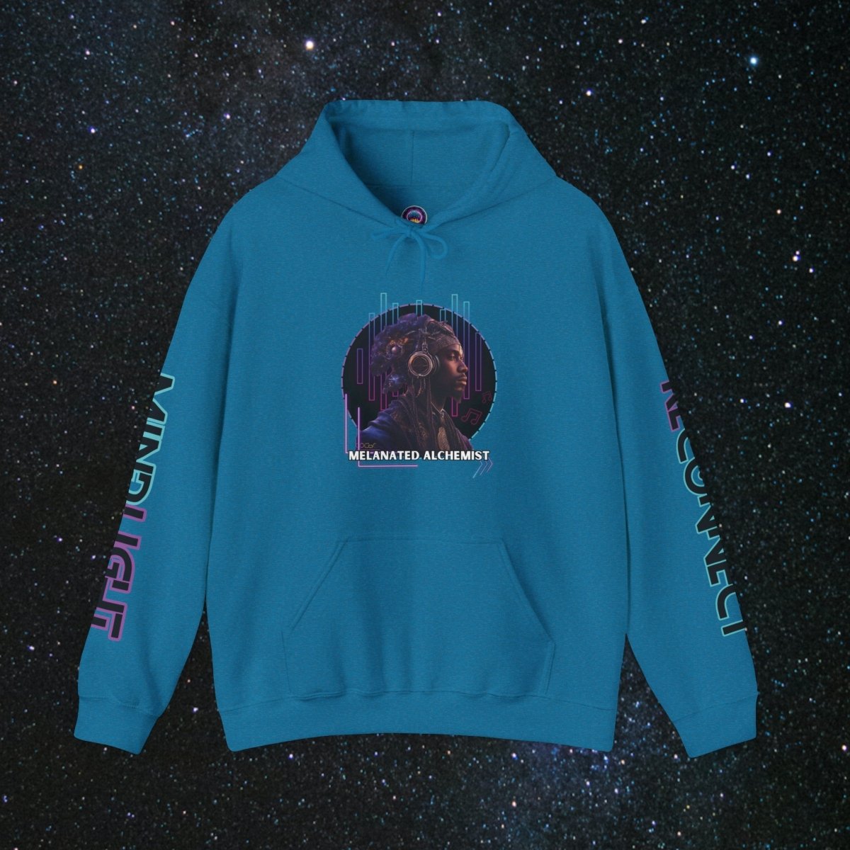 NoirAlchemy Glow - Transmute Unisex Pullover Hoodie - MindLight Apparel - NoirAlchemy Glow - Transmute Unisex Pullover Hoodie - Antique Sapphire - S -