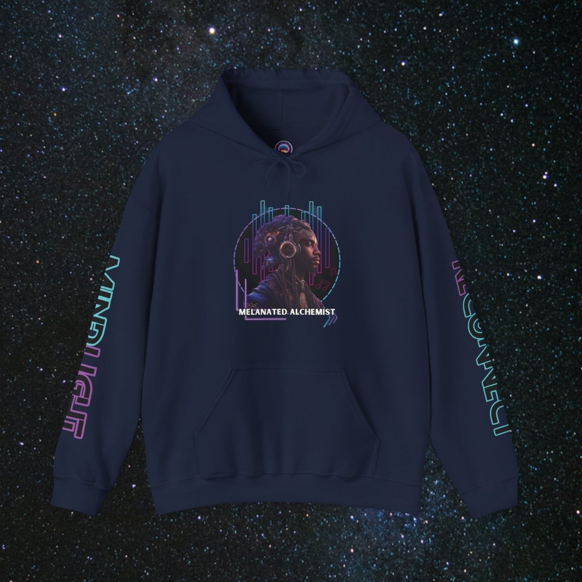 NoirAlchemy Glow - Transmute Unisex Pullover Hoodie - MindLight Apparel - NoirAlchemy Glow - Transmute Unisex Pullover Hoodie - Navy - S -