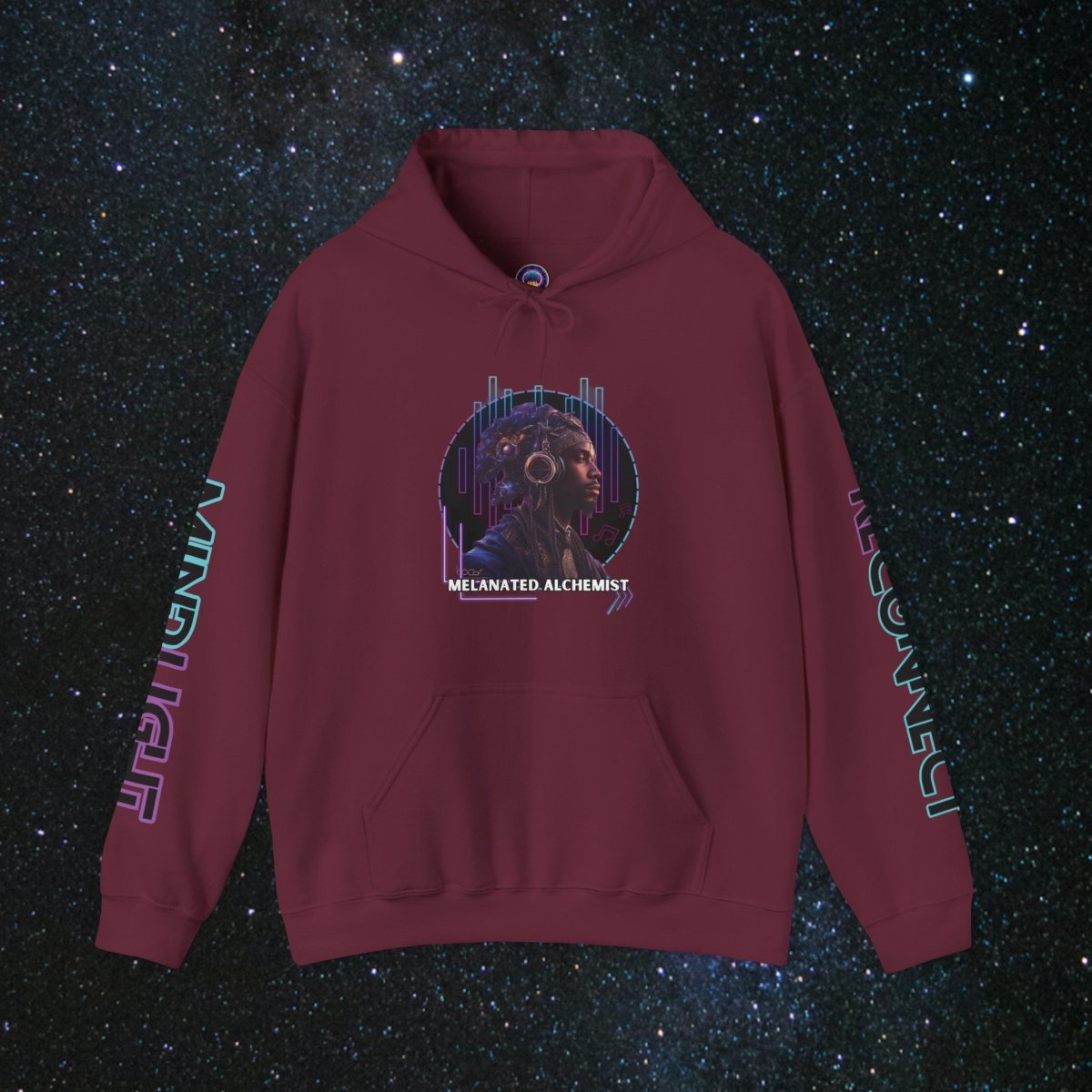 NoirAlchemy Glow - Transmute Unisex Pullover Hoodie - MindLight Apparel - NoirAlchemy Glow - Transmute Unisex Pullover Hoodie - Maroon - S -
