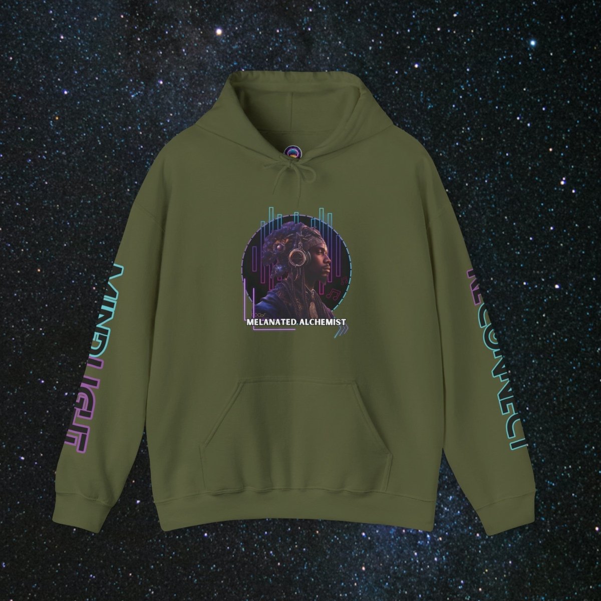 NoirAlchemy Glow - Transmute Unisex Pullover Hoodie - MindLight Apparel - NoirAlchemy Glow - Transmute Unisex Pullover Hoodie - Military Green - S -