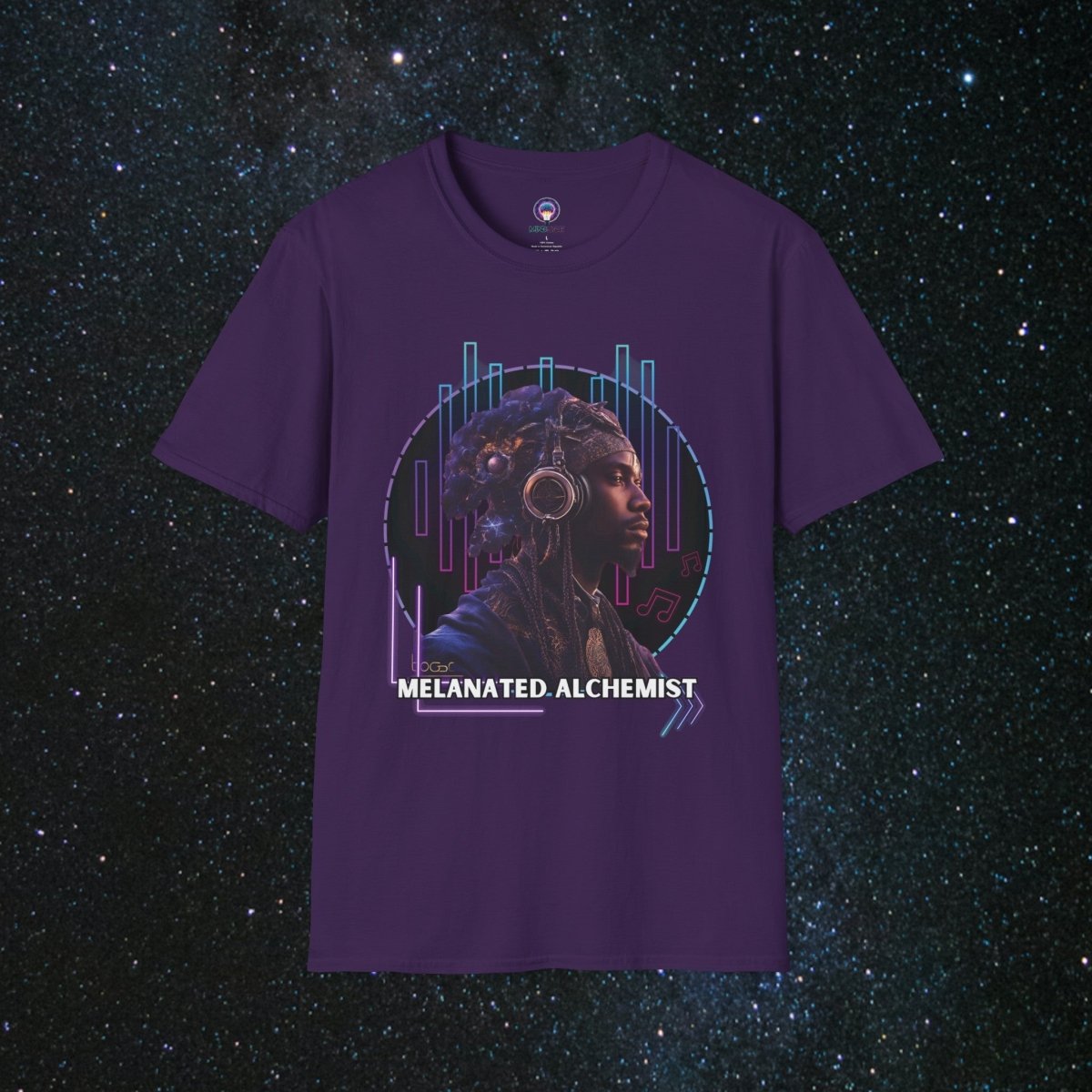 NoirAlchemy Glow - Transmute Unisex Softstyle T-Shirt - MindLight Apparel - NoirAlchemy Glow - Transmute Unisex Softstyle T-Shirt - Purple - S -