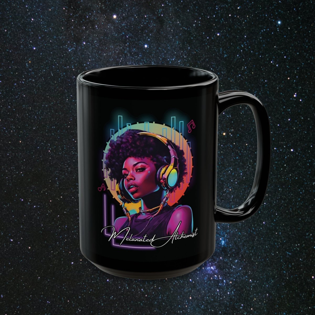 NoirAlchemy Glow - Transmute Woman Black Mug - MindLight Apparel - NoirAlchemy Glow - Transmute Woman Black Mug - 15oz - -