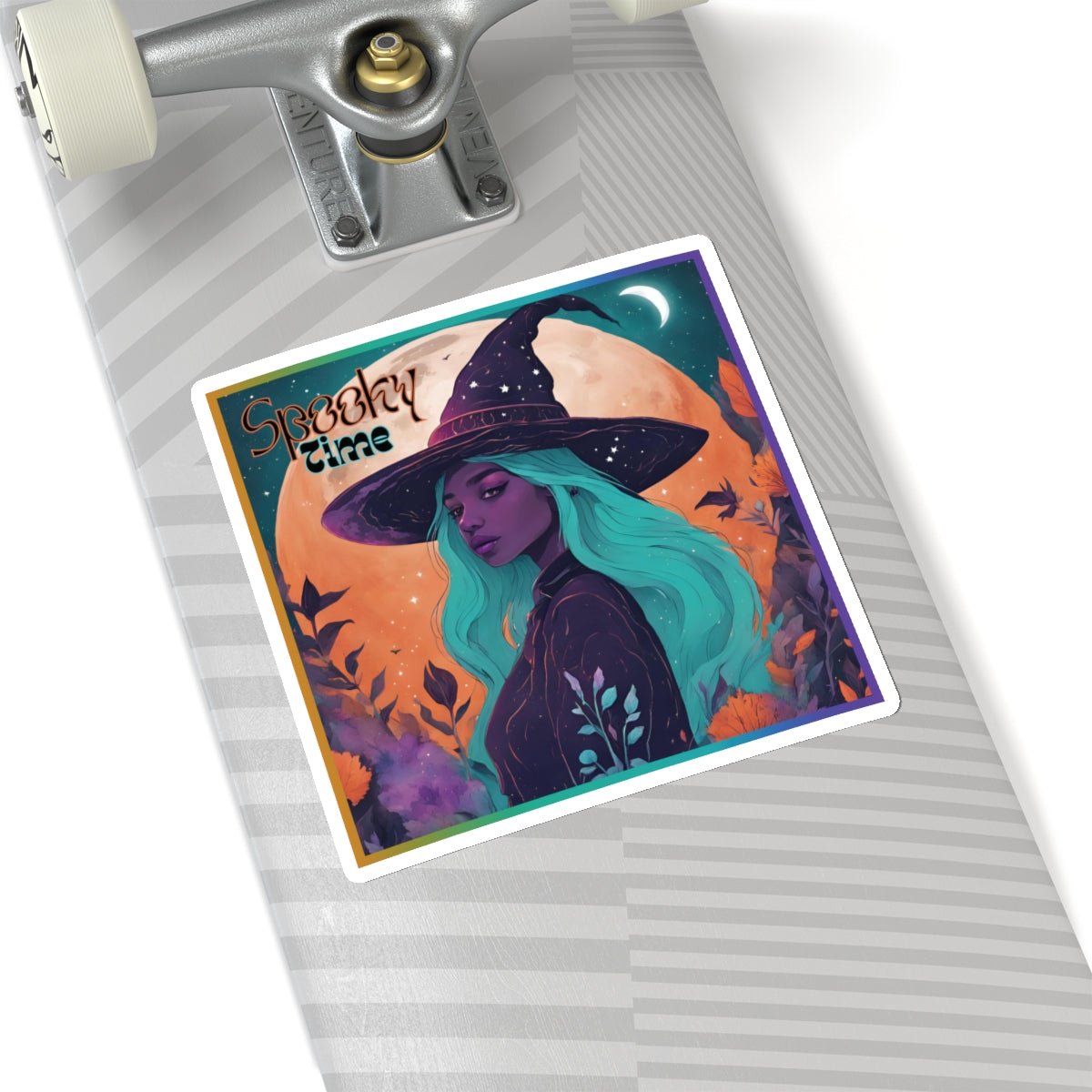 Spooky Time Purple Witch Stickers - MindLight Apparel - Spooky Time Purple Witch Stickers - 6" × 6" - White -
