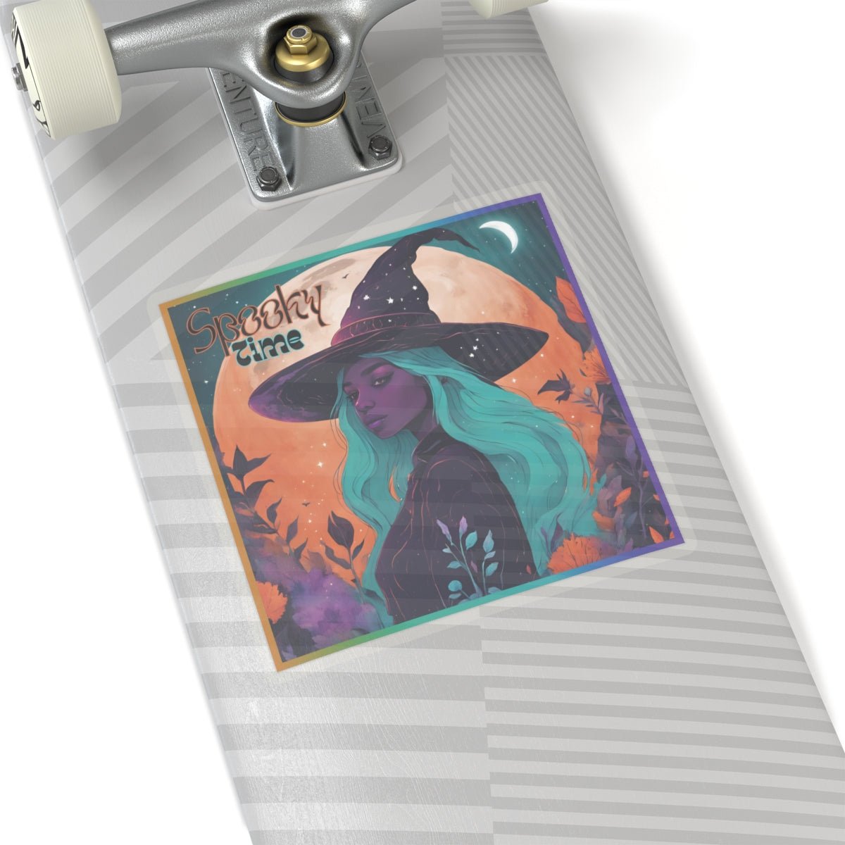 Spooky Time Purple Witch Stickers - MindLight Apparel - Spooky Time Purple Witch Stickers - 6" × 6" - White -