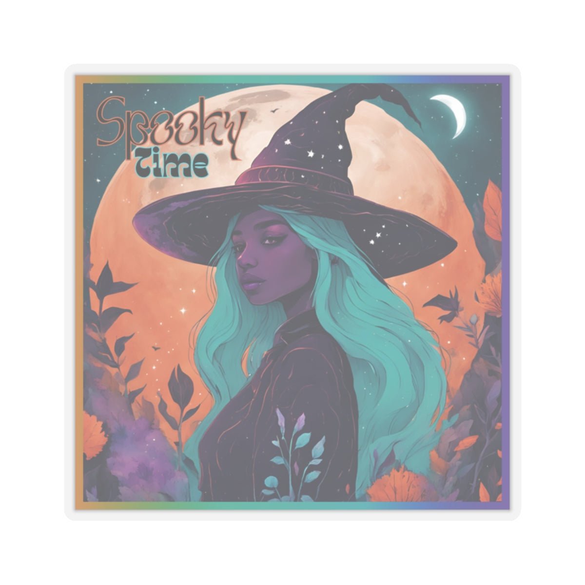 Spooky Time Purple Witch Stickers - MindLight Apparel - Spooky Time Purple Witch Stickers - 6" × 6" - Transparent -