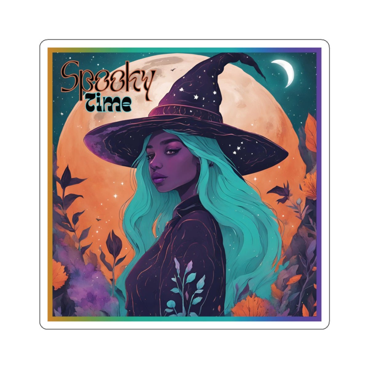 Spooky Time Purple Witch Stickers - MindLight Apparel - Spooky Time Purple Witch Stickers - 6" × 6" - White -