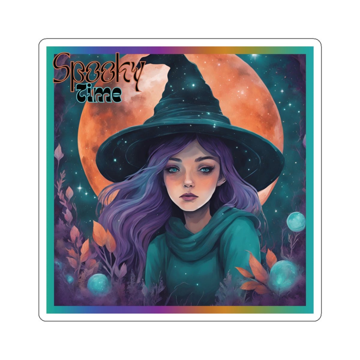 Spooky Time Witch Stickers - MindLight Apparel - Spooky Time Witch Stickers - 3" × 3" - White -