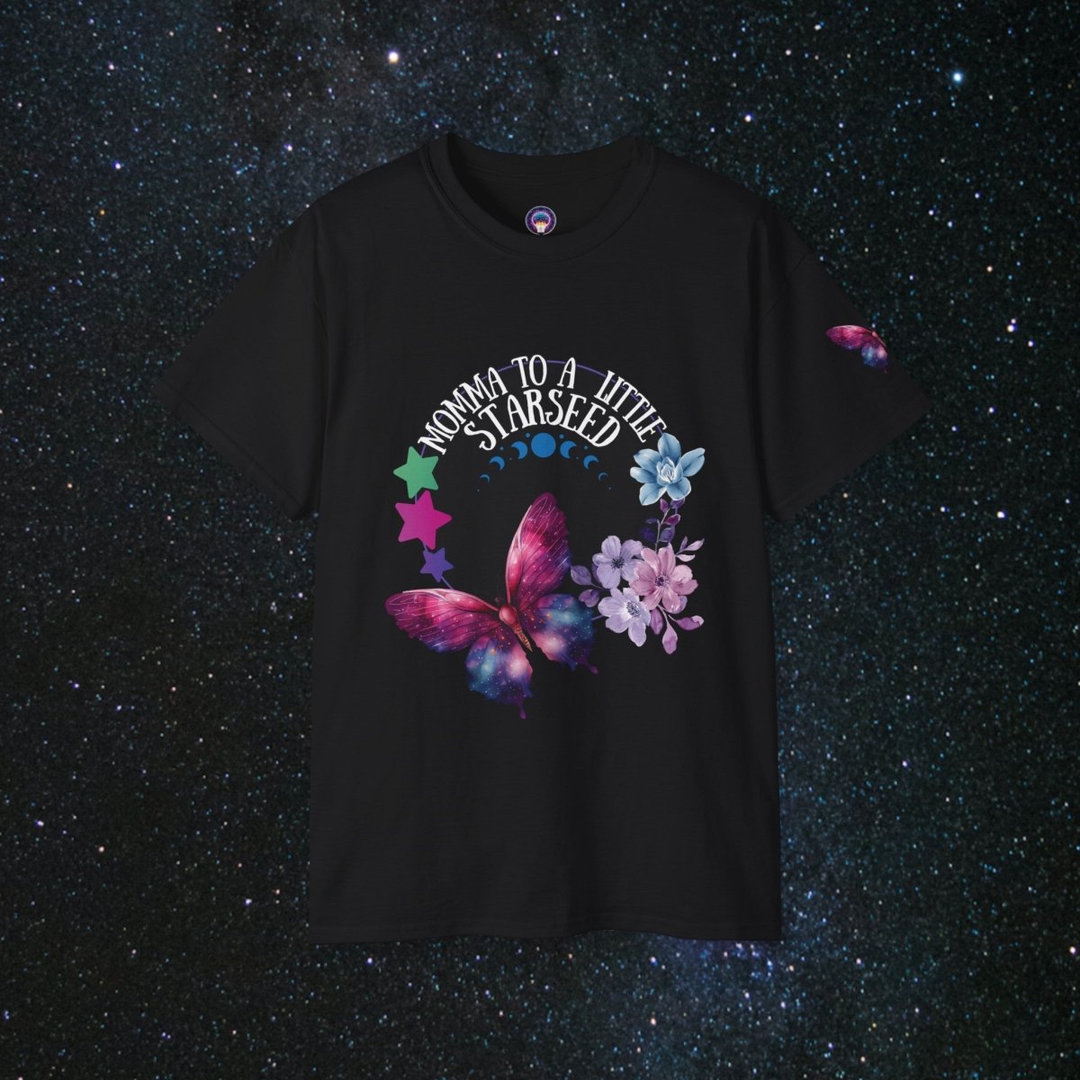 Starseed Momma Women's Cotton Tee - MindLight Apparel - Starseed Momma Women's Cotton Tee - Black - S -