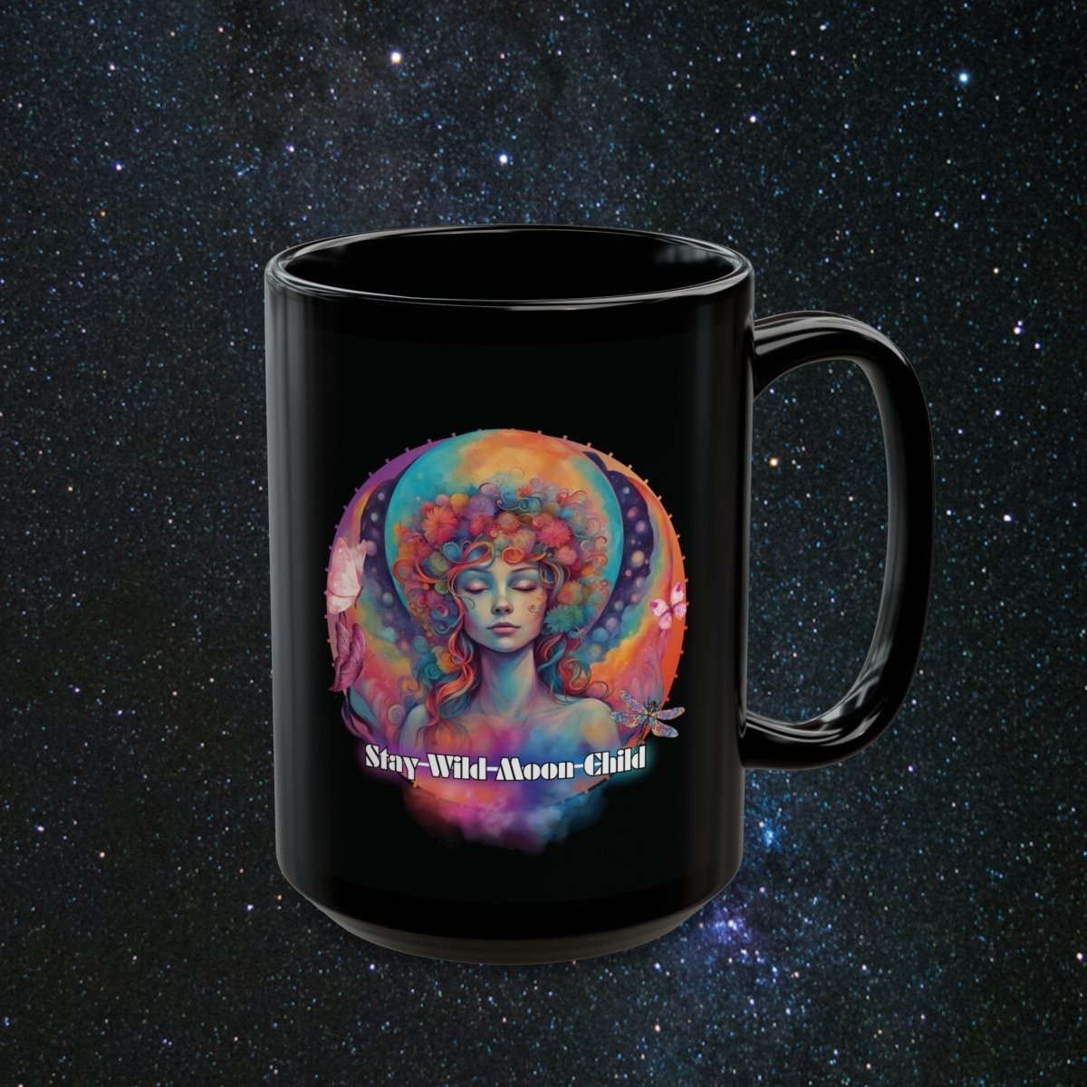 Stay Wild Moon Child Black Mug - MindLight Apparel - Stay Wild Moon Child Black Mug - 15oz - -