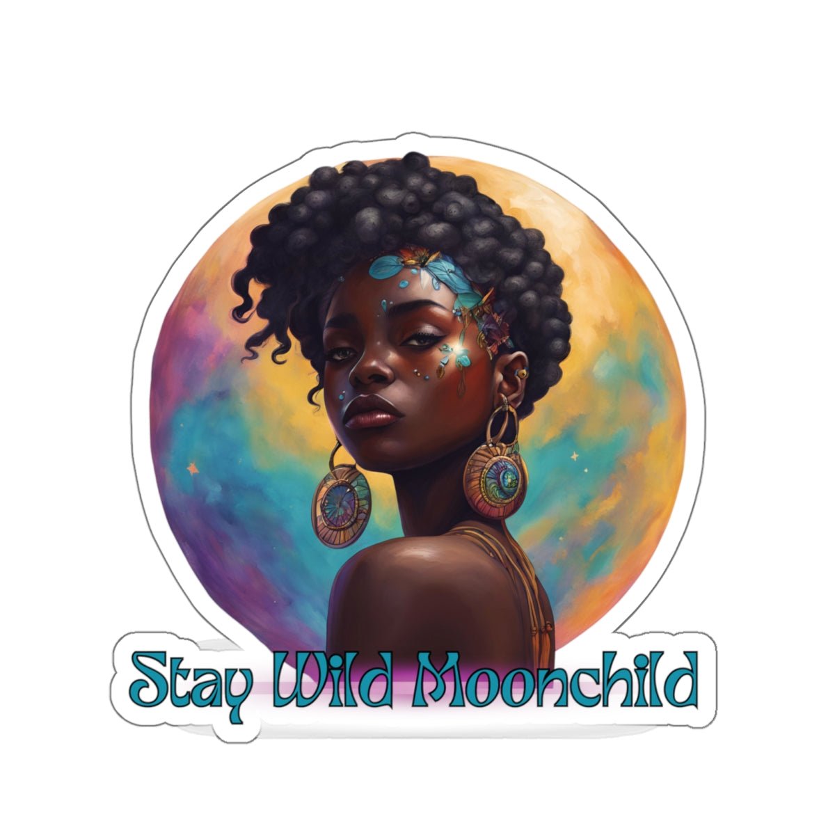 Stay Wild Moon Child - Noir Stickers - MindLight Apparel - Stay Wild Moon Child - Noir Stickers - 6" × 6" - White -