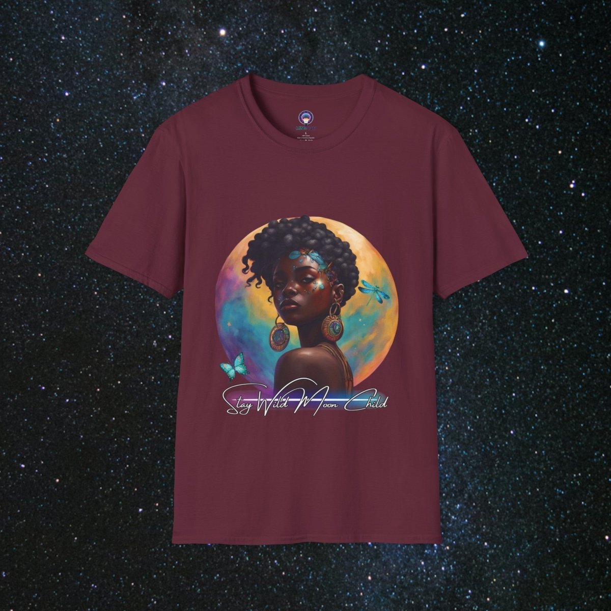 Stay Wild Moon Child - Noir Women's Softstyle T-Shirt - MindLight Apparel - Stay Wild Moon Child - Noir Women's Softstyle T-Shirt - Maroon - S -