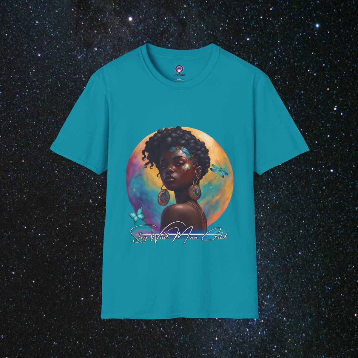 Stay Wild Moon Child - Noir Women's Softstyle T-Shirt - MindLight Apparel - Stay Wild Moon Child - Noir Women's Softstyle T-Shirt - Tropical Blue - S -