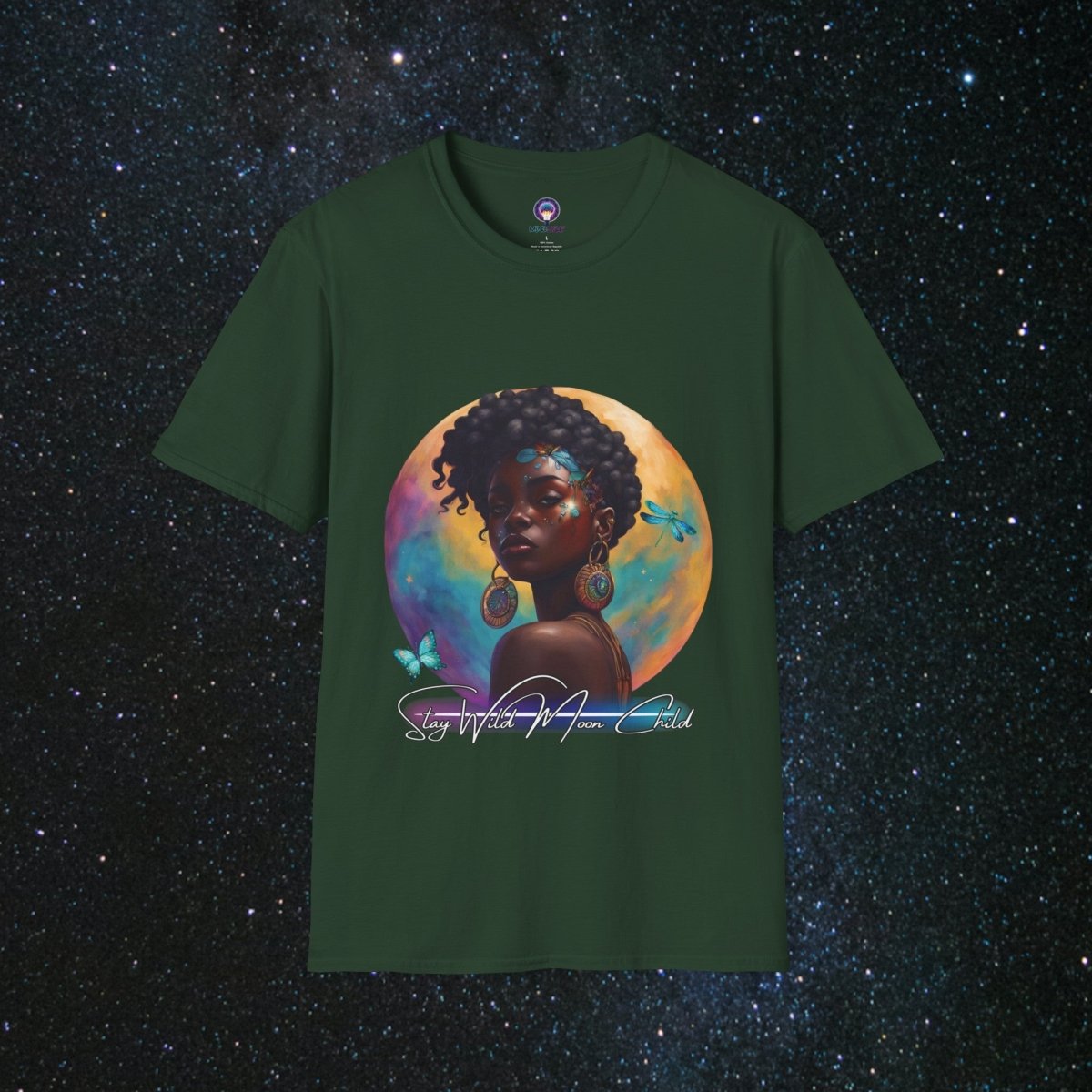 Stay Wild Moon Child - Noir Women's Softstyle T-Shirt - MindLight Apparel - Stay Wild Moon Child - Noir Women's Softstyle T-Shirt - Forest Green - S -
