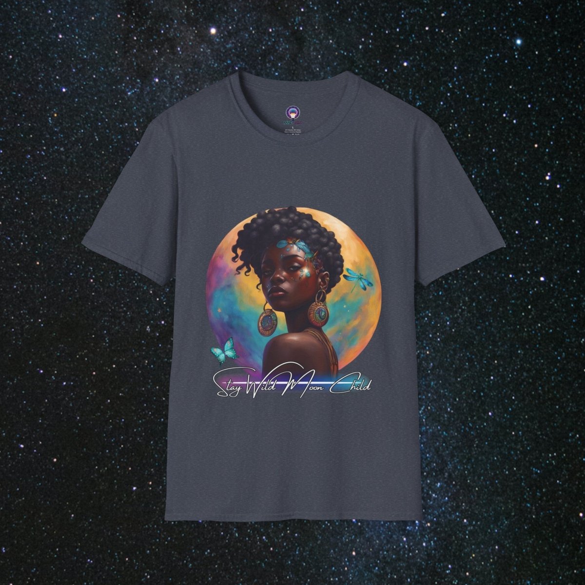 Stay Wild Moon Child - Noir Women's Softstyle T-Shirt - MindLight Apparel - Stay Wild Moon Child - Noir Women's Softstyle T-Shirt - Heather Navy - XS -