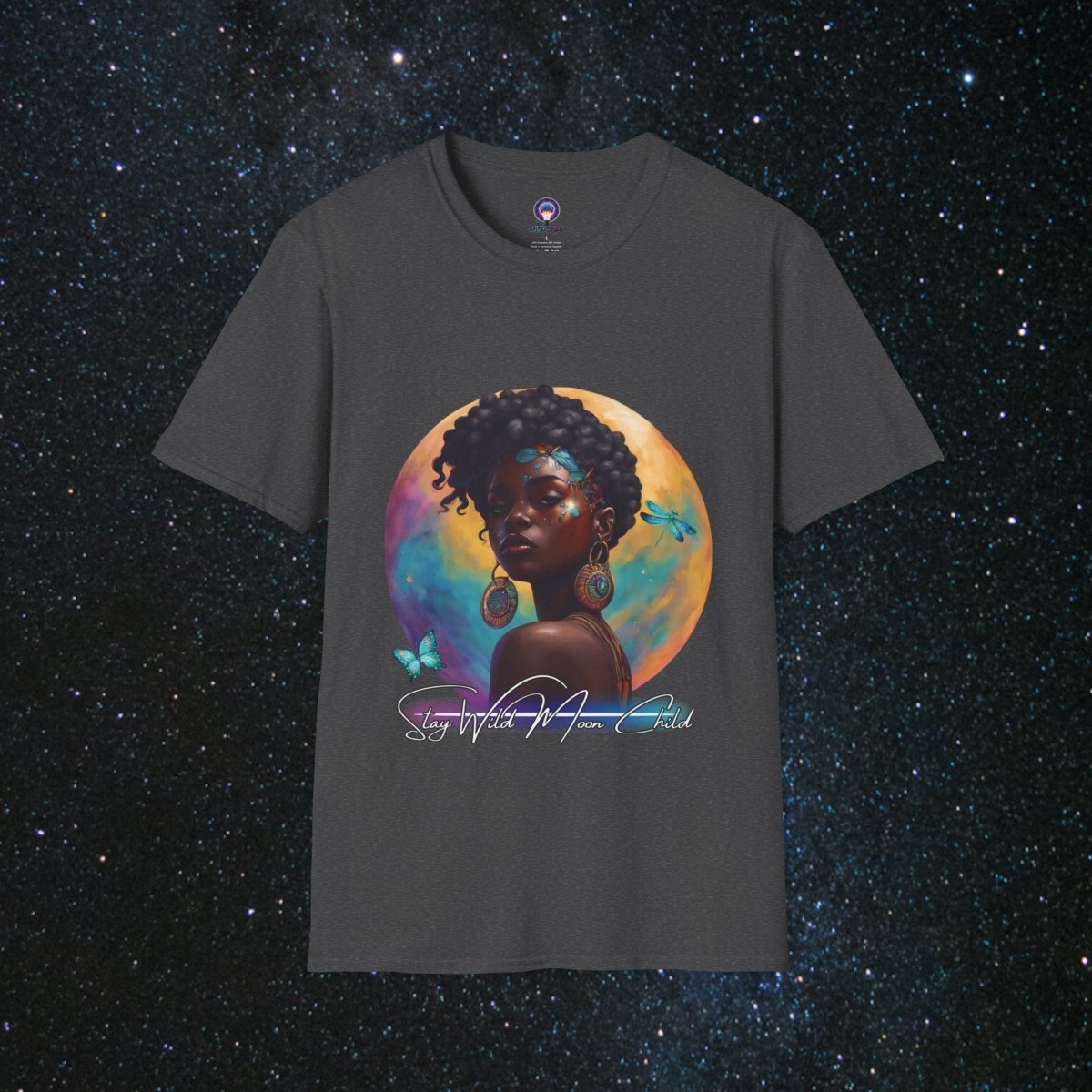 Stay Wild Moon Child - Noir Women's Softstyle T-Shirt - MindLight Apparel - Stay Wild Moon Child - Noir Women's Softstyle T-Shirt - Dark Heather - XS -