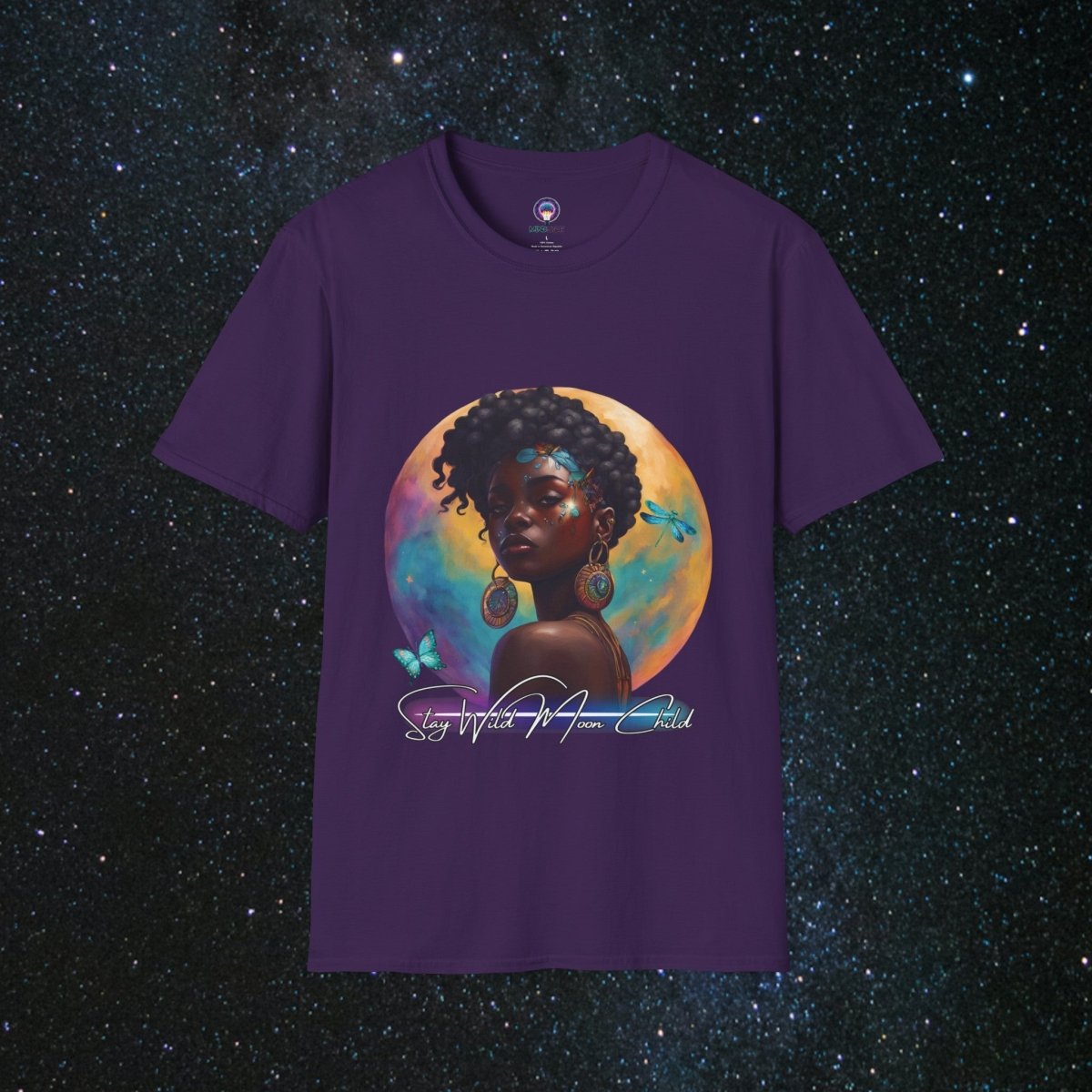 Stay Wild Moon Child - Noir Women's Softstyle T-Shirt - MindLight Apparel - Stay Wild Moon Child - Noir Women's Softstyle T-Shirt - Purple - S -