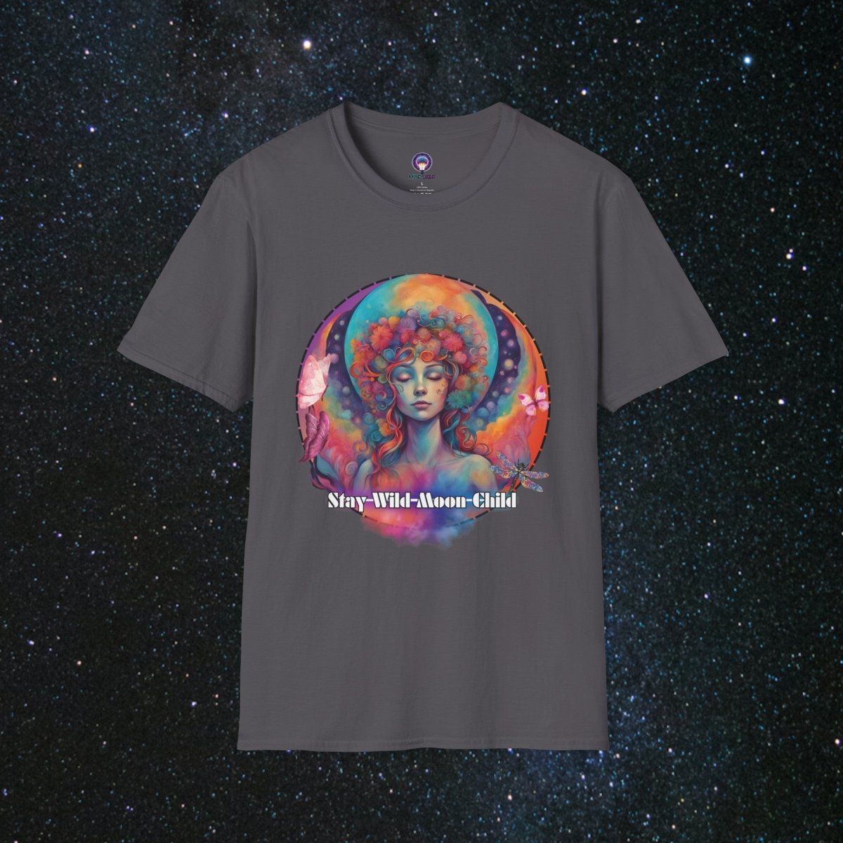 Stay Wild Moon Child Women's Softstyle T-Shirt - MindLight Apparel - Stay Wild Moon Child Women's Softstyle T-Shirt - Charcoal - XS -