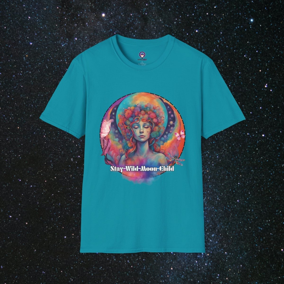 Stay Wild Moon Child Women's Softstyle T-Shirt - MindLight Apparel - Stay Wild Moon Child Women's Softstyle T-Shirt - Tropical Blue - S -