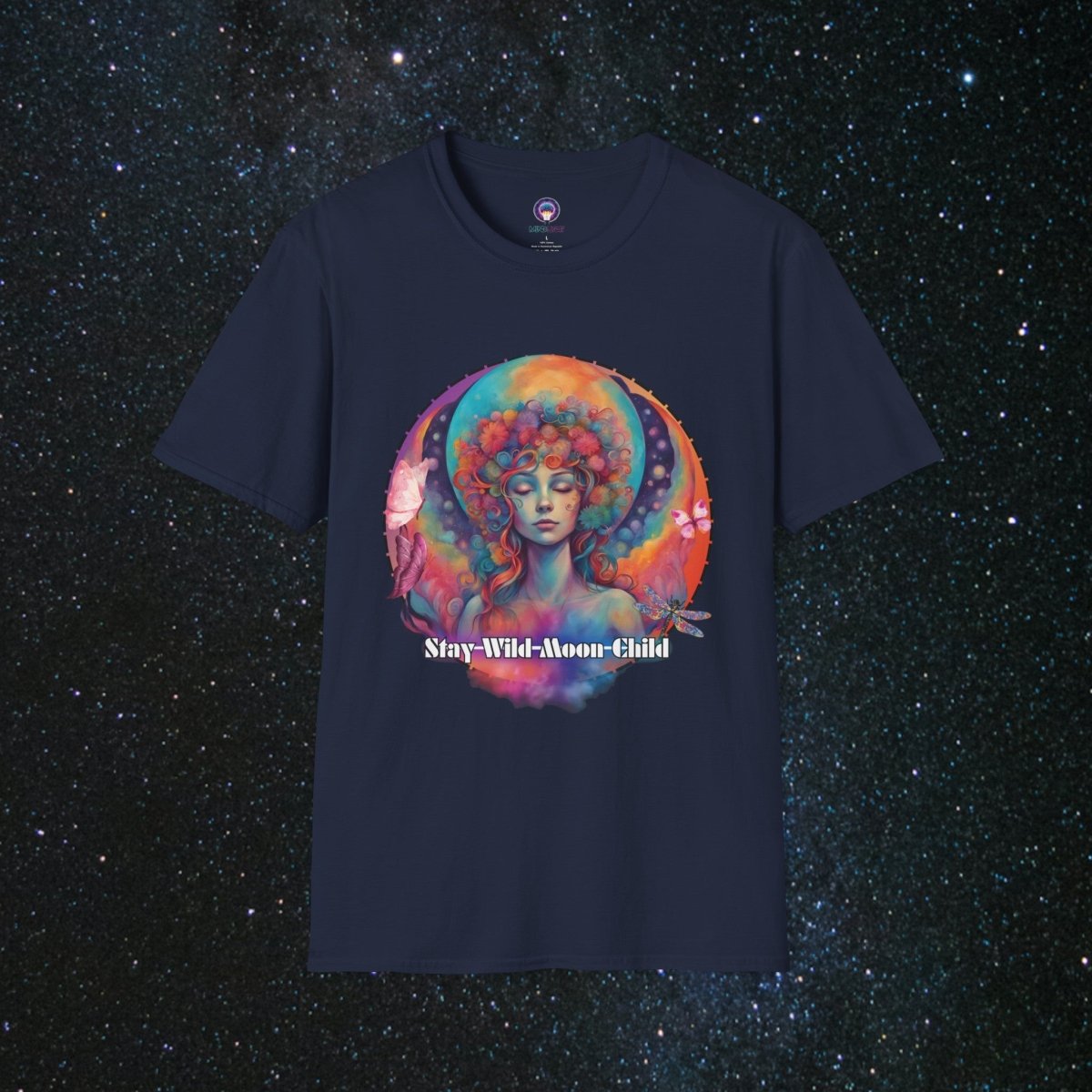 Stay Wild Moon Child Women's Softstyle T-Shirt - MindLight Apparel - Stay Wild Moon Child Women's Softstyle T-Shirt - Navy - XS -