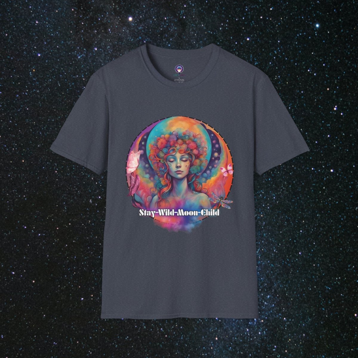 Stay Wild Moon Child Women's Softstyle T-Shirt - MindLight Apparel - Stay Wild Moon Child Women's Softstyle T-Shirt - Heather Navy - XS -