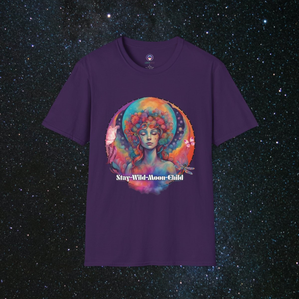Stay Wild Moon Child Women's Softstyle T-Shirt - MindLight Apparel - Stay Wild Moon Child Women's Softstyle T-Shirt - Purple - S -