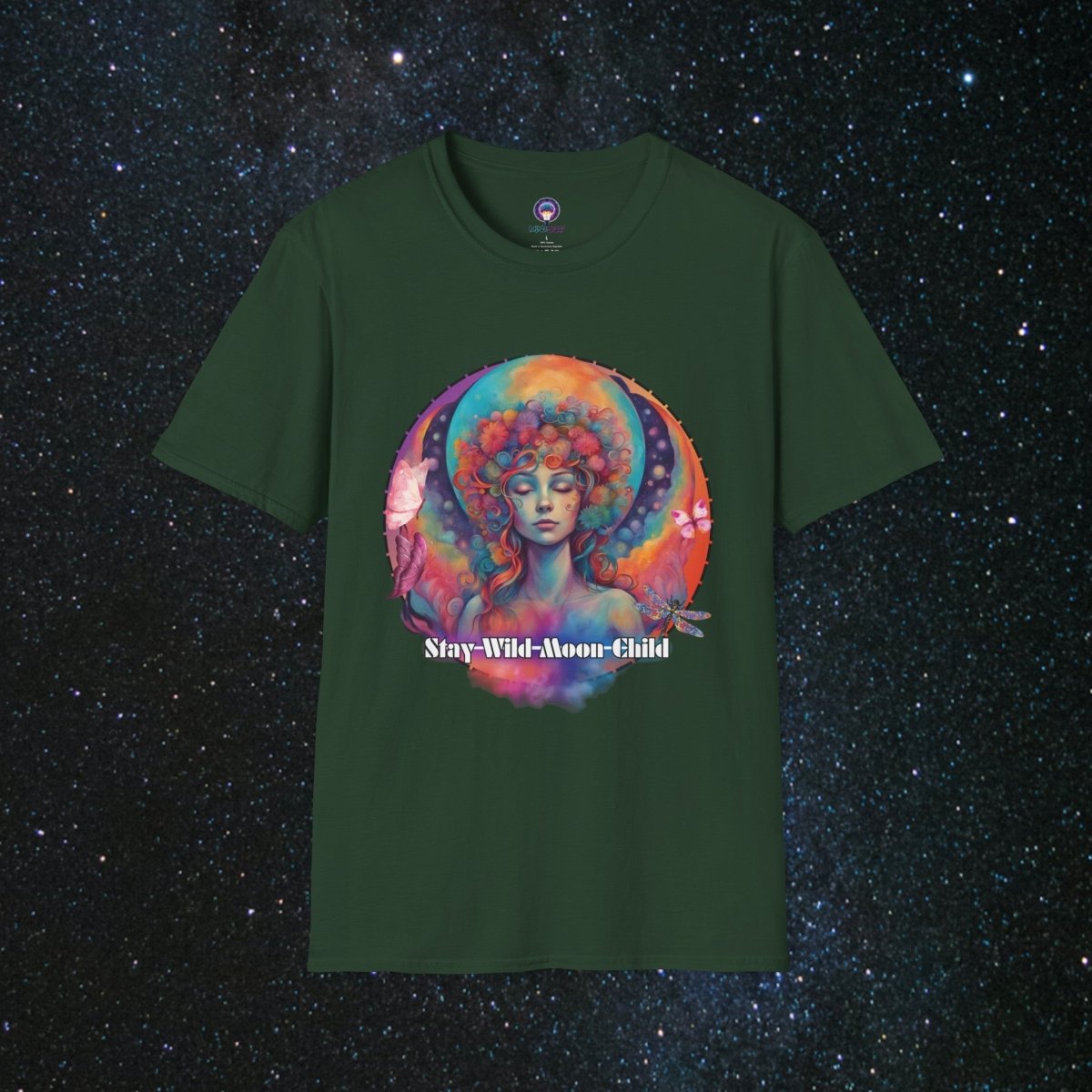 Stay Wild Moon Child Women's Softstyle T-Shirt - MindLight Apparel - Stay Wild Moon Child Women's Softstyle T-Shirt - Forest Green - S -