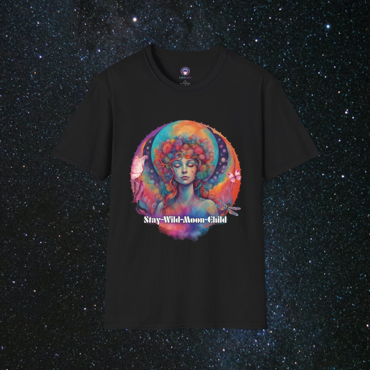 Stay Wild Moon Child Women's Softstyle T-Shirt - MindLight Apparel - Stay Wild Moon Child Women's Softstyle T-Shirt - Black - XS -