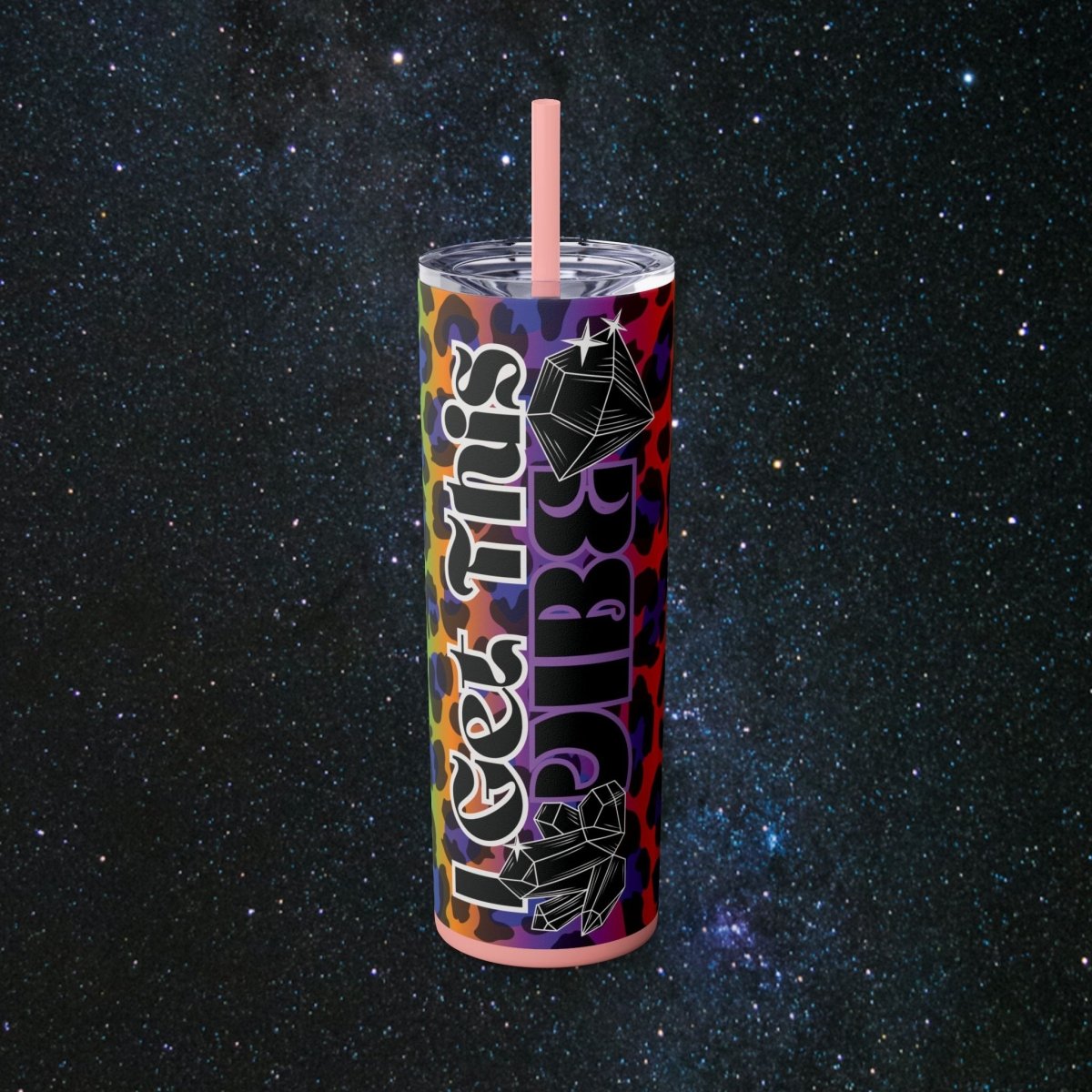 Vibes Rainbow Leopard Tumbler - MindLight Apparel - Vibes Rainbow Leopard Tumbler - Glossy - Carnation Pink -