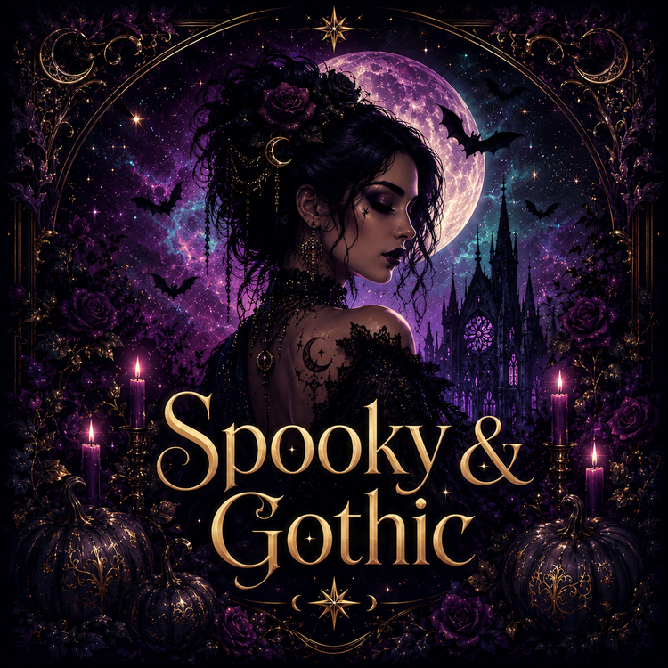 Spooky & Gothic square collection card with gothic moonlit artwork