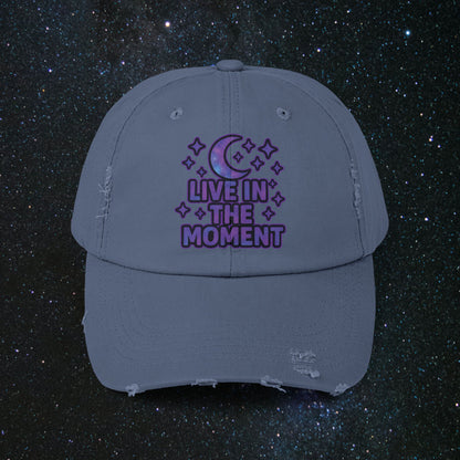 Live In The Moment Unisex Distressed Cap