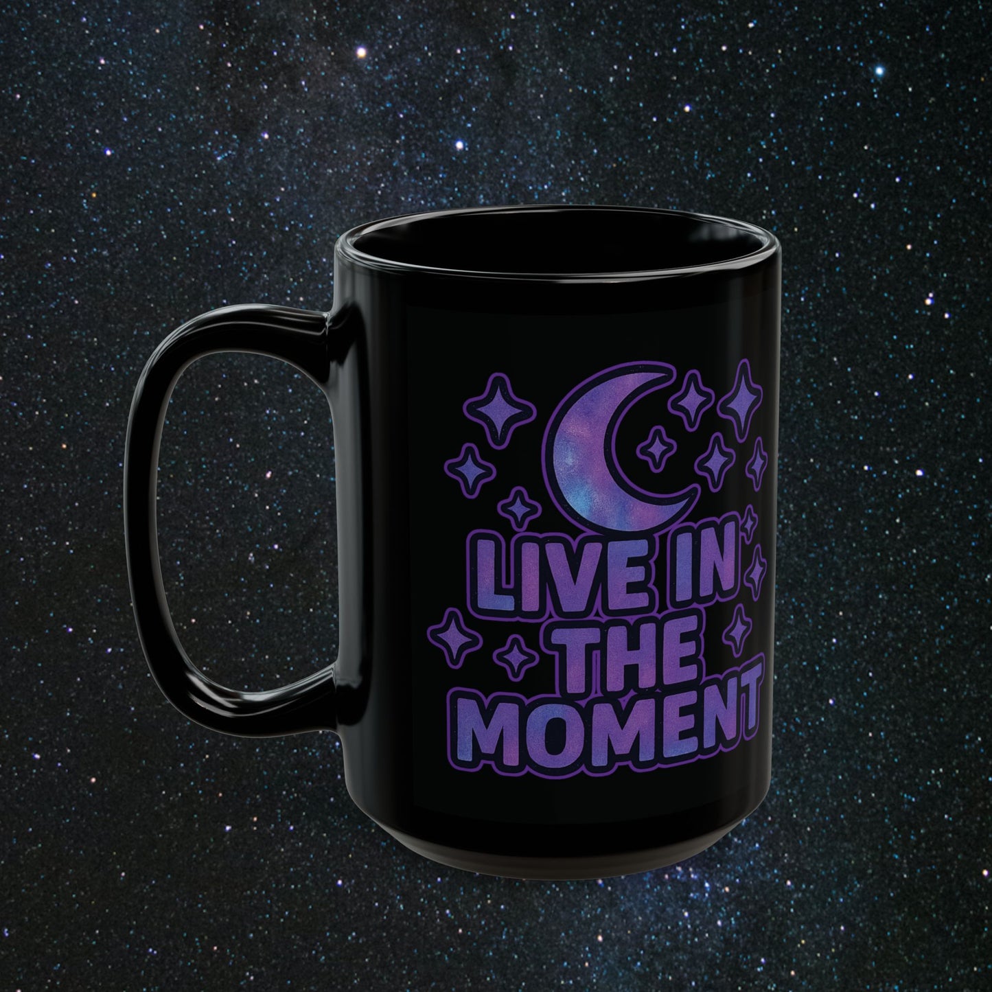Live In The Moment Black Mug