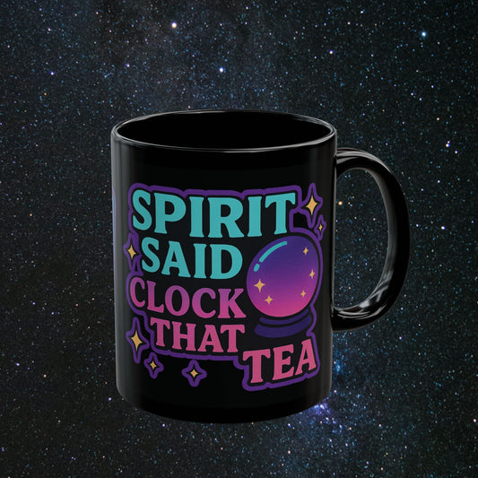 'Clock That Tea' Black Mug