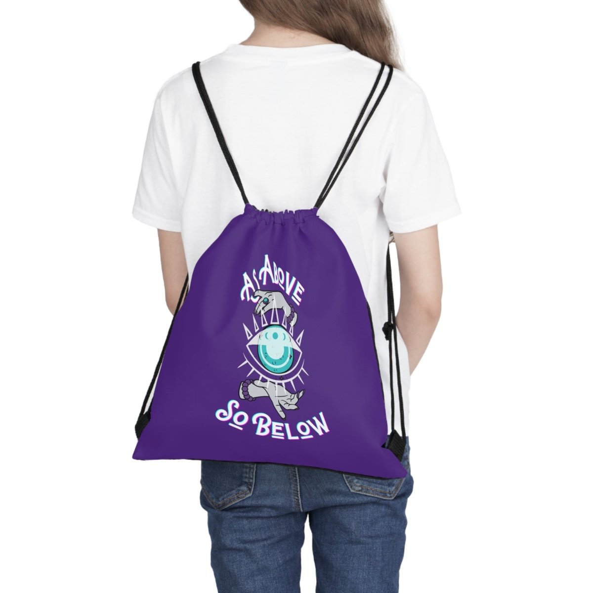 Above, So Below Drawstring Bag (Purple) - MindLight Apparel - Above, So Below Drawstring Bag (Purple) - 14” x 13” - -