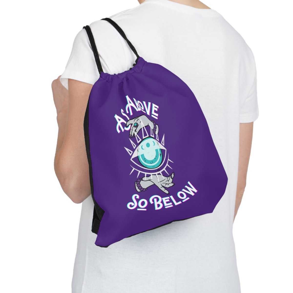 Above, So Below Drawstring Bag (Purple) - MindLight Apparel - Above, So Below Drawstring Bag (Purple) - 14” x 13” - -