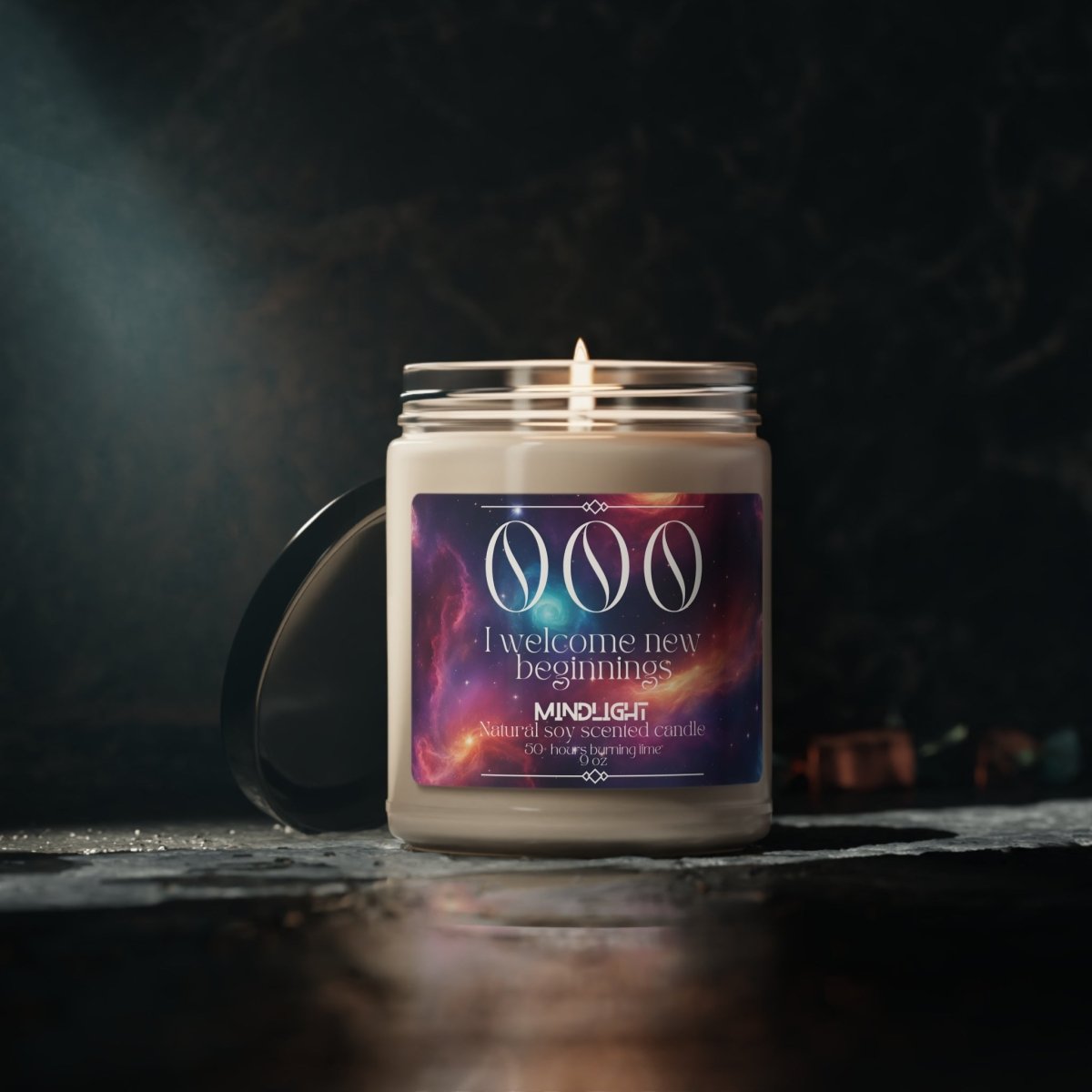 Angel Numbers - 000 New Beginnings Soy Candle, 9oz - MindLight Apparel - Angel Numbers - 000 New Beginnings Soy Candle, 9oz - Sea Salt + Orchid - 9oz -