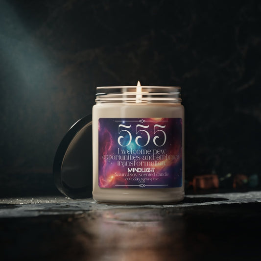 Angel Numbers - 555 Transformation Soy Candle, 9oz - MindLight Apparel - Angel Numbers - 555 Transformation Soy Candle, 9oz - White Sage + Lavender - 9oz -