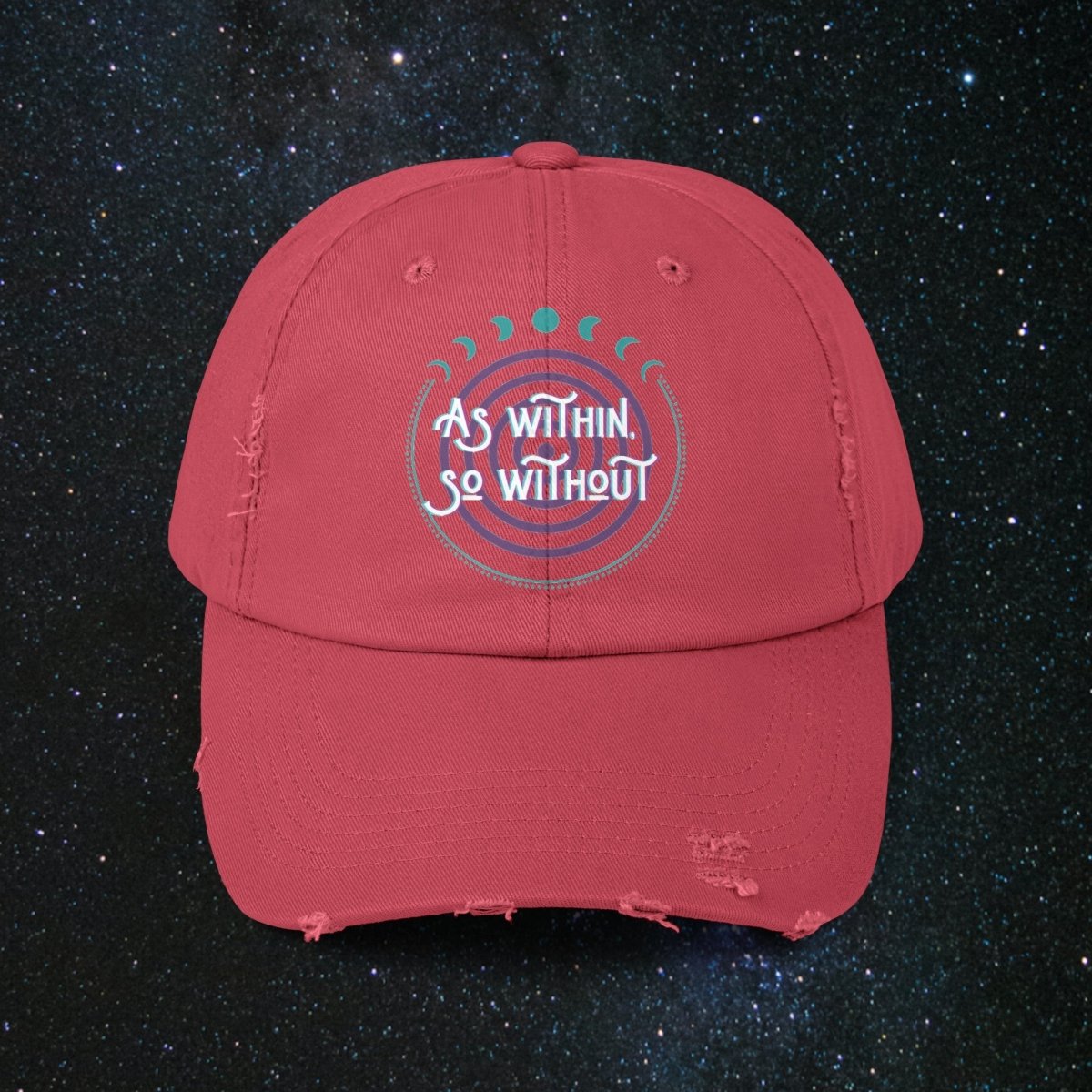 As Within, So Without Unisex Distressed Cap - MindLight Apparel - As Within, So Without Unisex Distressed Cap - Dashing Red - One size - 