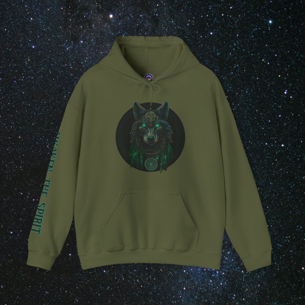 'Call of the Wolf' Mystic - Unisex Pullover Hoodie - MindLight Apparel - 'Call of the Wolf' Mystic - Unisex Pullover Hoodie - Military Green - S -