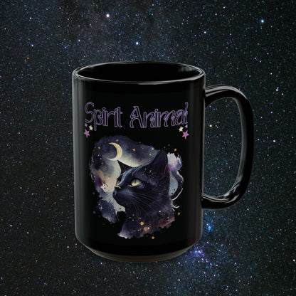 Cat Spirit Animal Black Mug - MindLight Apparel - Cat Spirit Animal Black Mug - 15oz - 