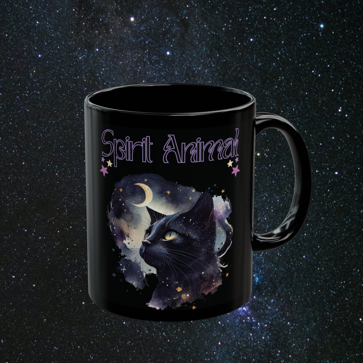 Cat Spirit Animal Black Mug - MindLight Apparel - Cat Spirit Animal Black Mug - 11oz - 