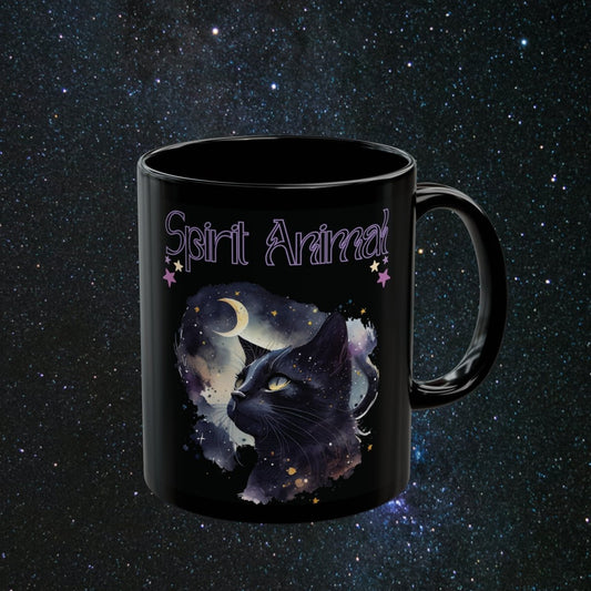 Cat Spirit Animal Black Mug - MindLight Apparel - Cat Spirit Animal Black Mug - 11oz - 