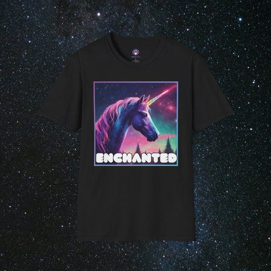 Enchanted Unicorn Radiance Softstyle Women's Tee - MindLight Apparel - Enchanted Unicorn Radiance Softstyle Women's Tee - Black - XS -