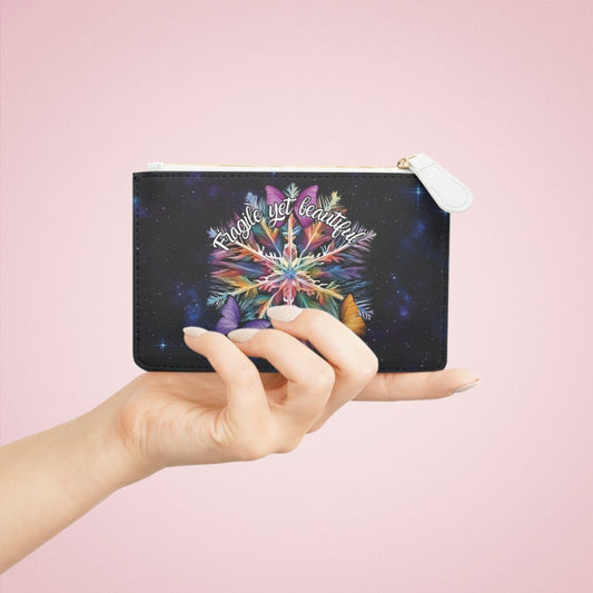 Fragile Yet Beautiful- Vibrant Snowflake Mini Clutch Bag - MindLight Apparel - Fragile Yet Beautiful- Vibrant Snowflake Mini Clutch Bag - 6.3” x 4” - White -