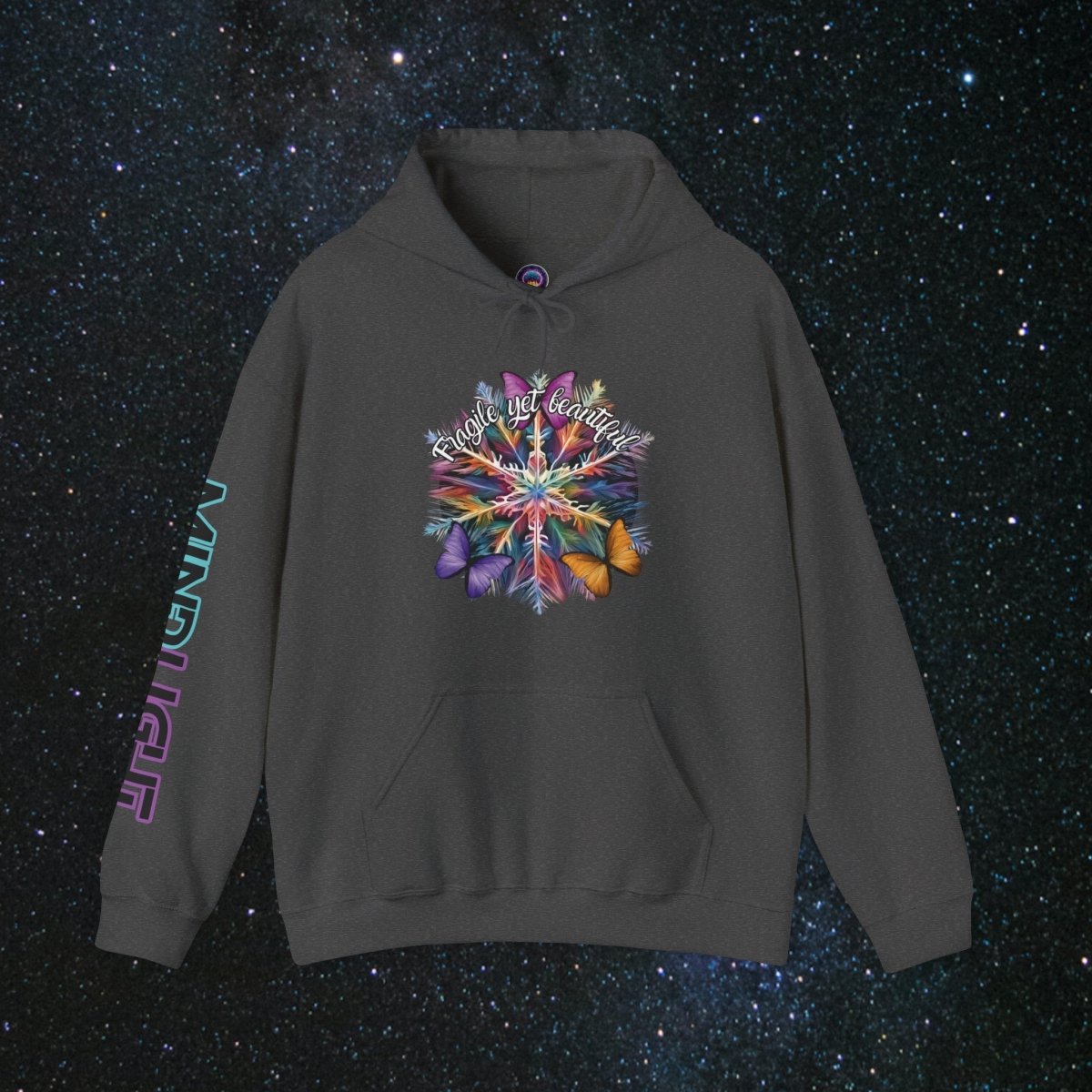 Fragile Yet Beautiful - Vibrant Snowflake Women's Pullover Hoodie - MindLight Apparel - Fragile Yet Beautiful - Vibrant Snowflake Women's Pullover Hoodie - Dark Heather - S -