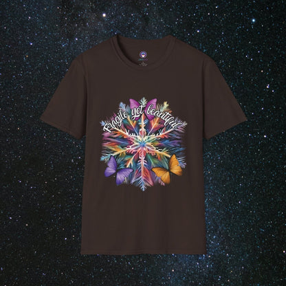 'Fragile Yet Beautiful' - Vibrant Snowflake - Women's Softstyle T-Shirt - MindLight Apparel - 'Fragile Yet Beautiful' - Vibrant Snowflake - Women's Softstyle T-Shirt - Dark Chocolate - S -
