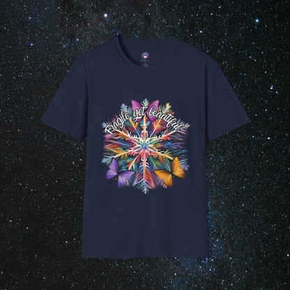 'Fragile Yet Beautiful' - Vibrant Snowflake - Women's Softstyle T-Shirt - MindLight Apparel - 'Fragile Yet Beautiful' - Vibrant Snowflake - Women's Softstyle T-Shirt - Navy - XS -