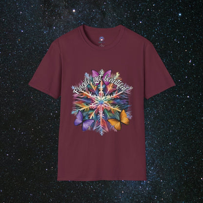 'Fragile Yet Beautiful' - Vibrant Snowflake - Women's Softstyle T-Shirt - MindLight Apparel - 'Fragile Yet Beautiful' - Vibrant Snowflake - Women's Softstyle T-Shirt - Maroon - S -